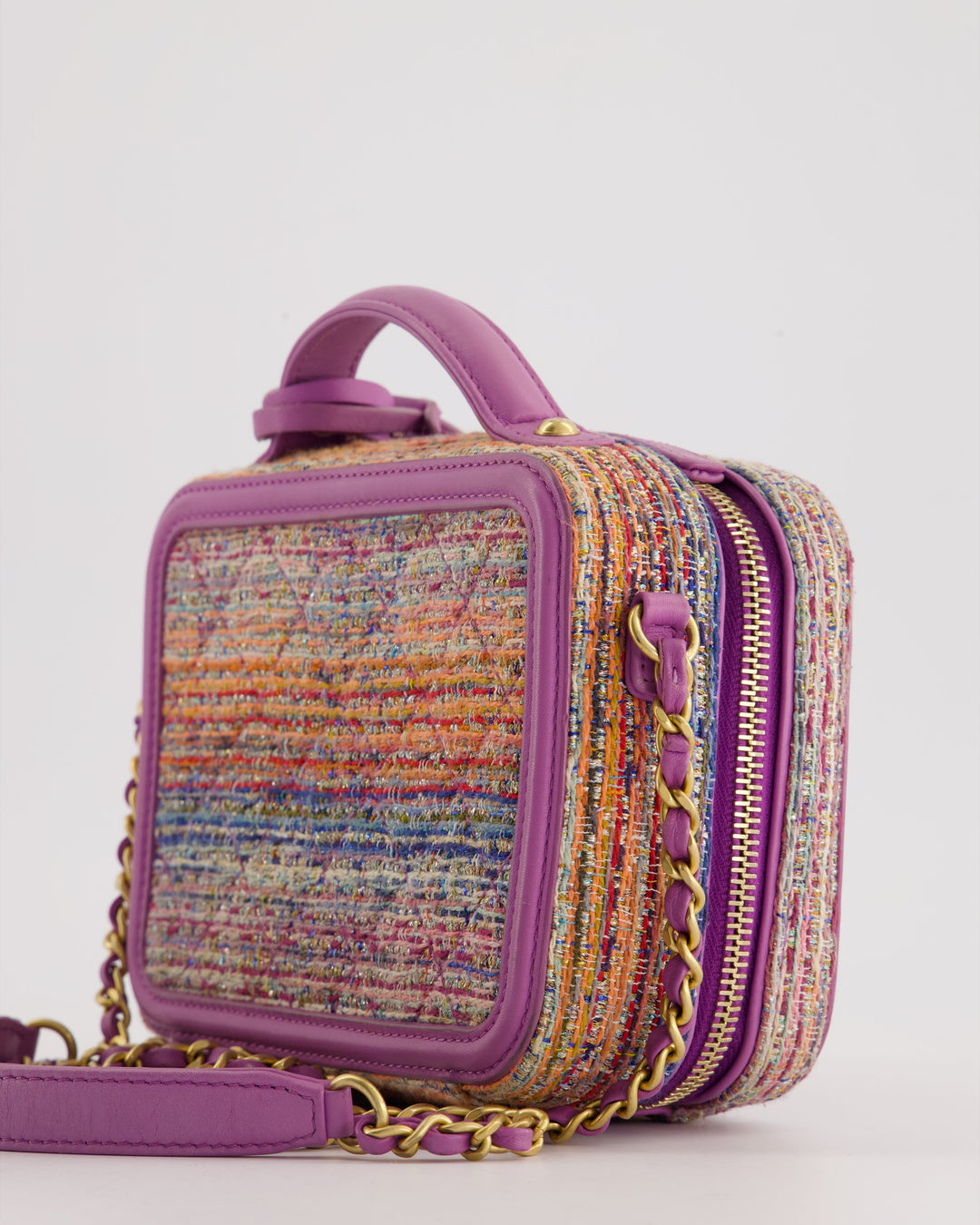 *HOT* Top Quality Chanel Purple & Multicolour Tweed Small CC Vanity Case Bag in Lambskin Leather with Brushed Gold Hardware