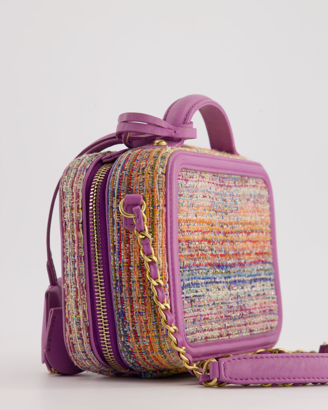 *HOT* Top Quality Chanel Purple & Multicolour Tweed Small CC Vanity Case Bag in Lambskin Leather with Brushed Gold Hardware