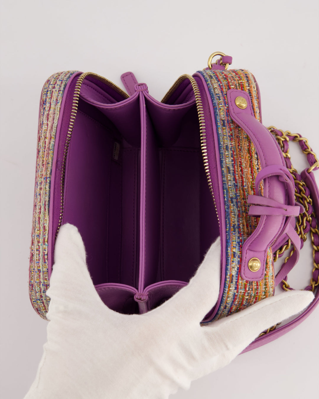 *HOT* Top Quality Chanel Purple & Multicolour Tweed Small CC Vanity Case Bag in Lambskin Leather with Brushed Gold Hardware