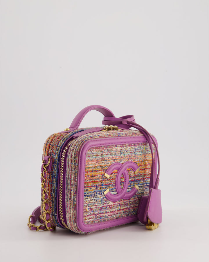 *HOT* Top Quality Chanel Purple & Multicolour Tweed Small CC Vanity Case Bag in Lambskin Leather with Brushed Gold Hardware