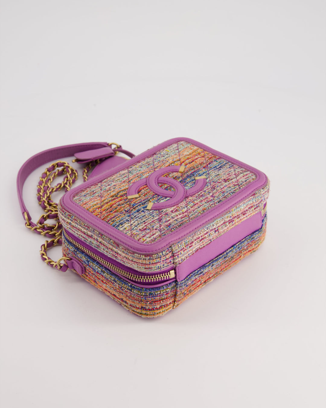 *HOT* Top Quality Chanel Purple & Multicolour Tweed Small CC Vanity Case Bag in Lambskin Leather with Brushed Gold Hardware