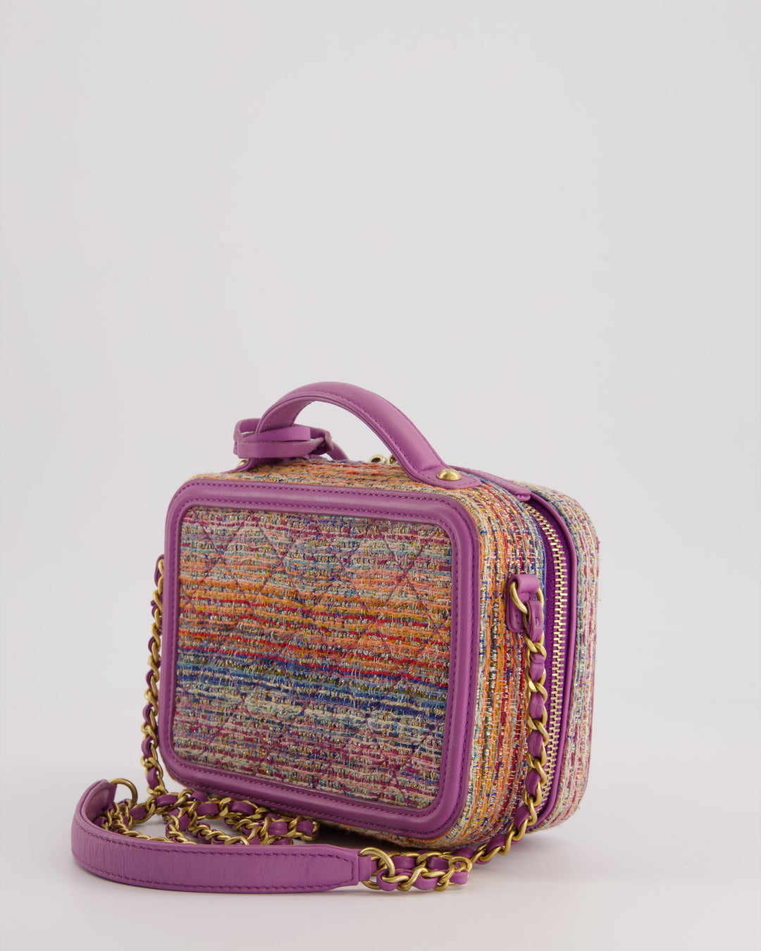 *HOT* Top Quality Chanel Purple & Multicolour Tweed Small CC Vanity Case Bag in Lambskin Leather with Brushed Gold Hardware