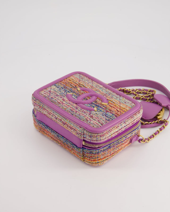 *HOT* Top Quality Chanel Purple & Multicolour Tweed Small CC Vanity Case Bag in Lambskin Leather with Brushed Gold Hardware