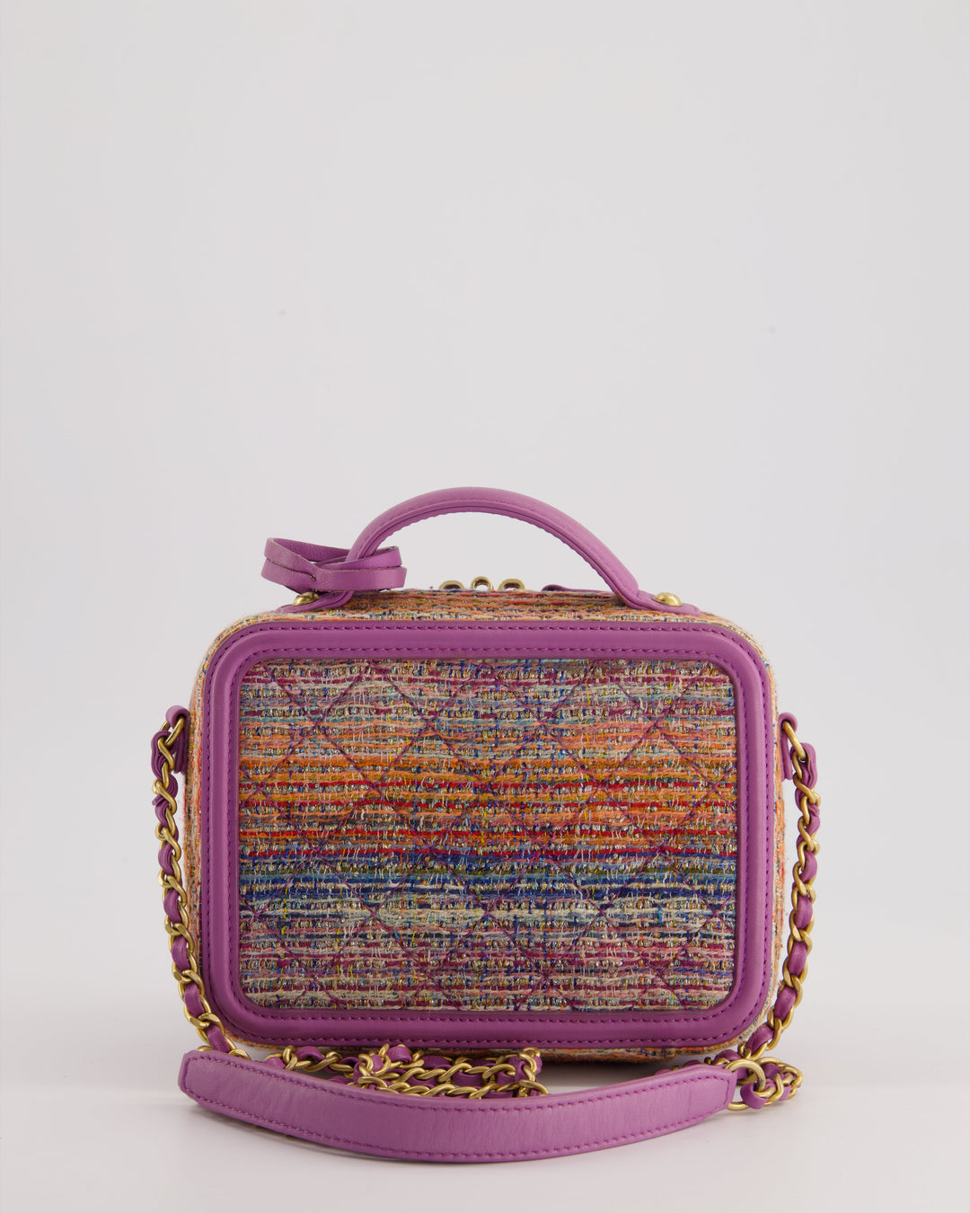 *HOT* Top Quality Chanel Purple & Multicolour Tweed Small CC Vanity Case Bag in Lambskin Leather with Brushed Gold Hardware