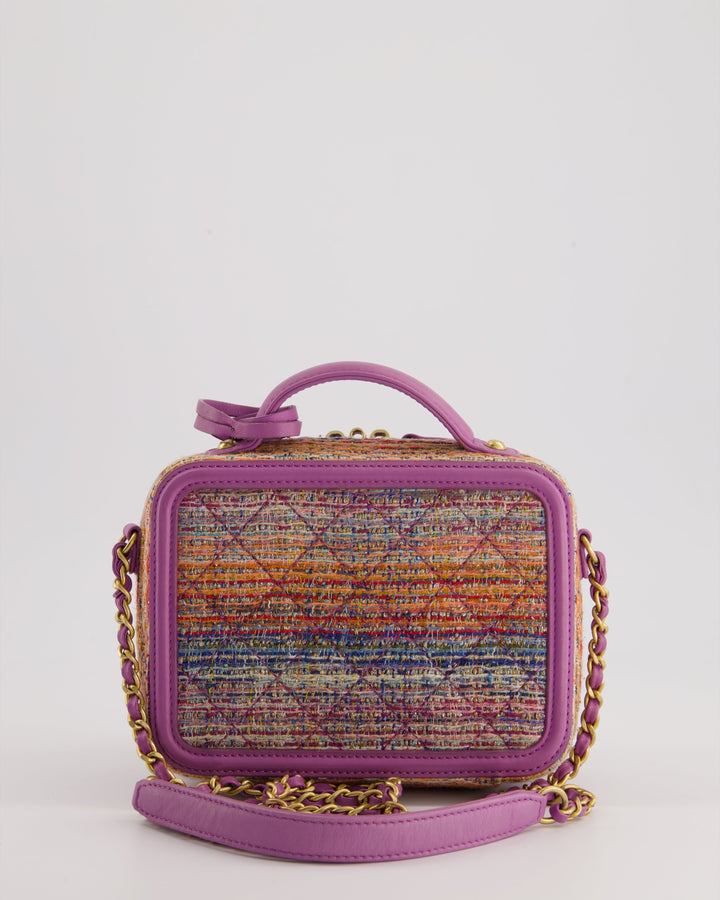 *HOT* Top Quality Chanel Purple & Multicolour Tweed Small CC Vanity Case Bag in Lambskin Leather with Brushed Gold Hardware