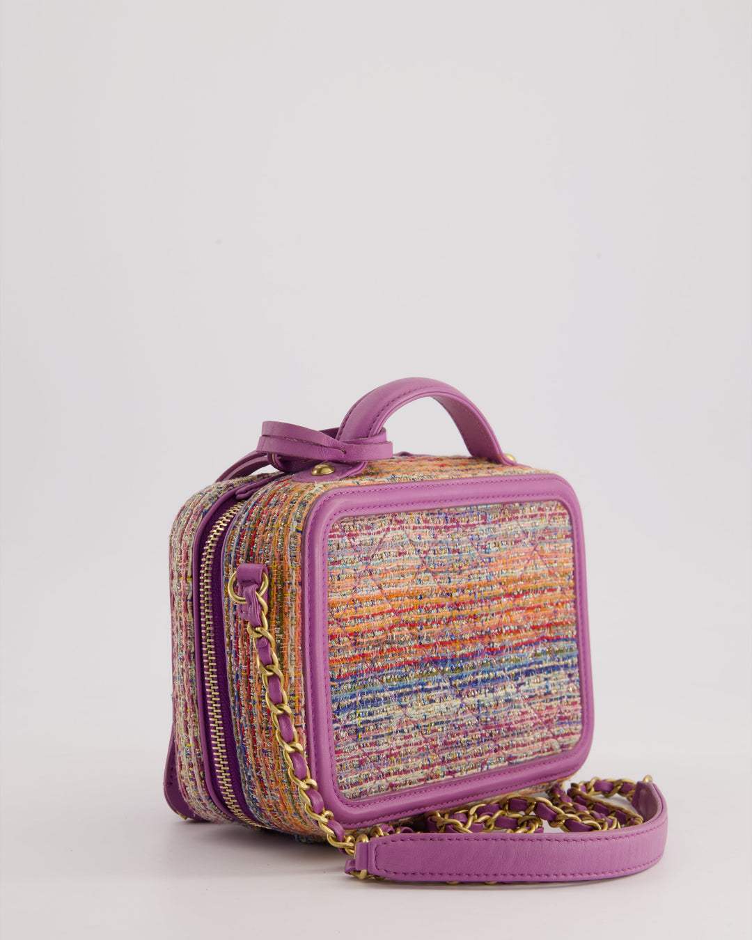 *HOT* Top Quality Chanel Purple & Multicolour Tweed Small CC Vanity Case Bag in Lambskin Leather with Brushed Gold Hardware