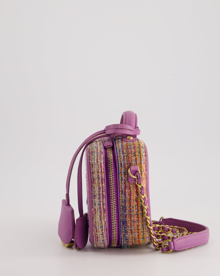 *HOT* Top Quality Chanel Purple & Multicolour Tweed Small CC Vanity Case Bag in Lambskin Leather with Brushed Gold Hardware