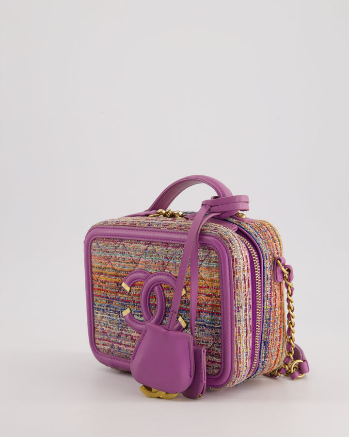 *HOT* Top Quality Chanel Purple & Multicolour Tweed Small CC Vanity Case Bag in Lambskin Leather with Brushed Gold Hardware