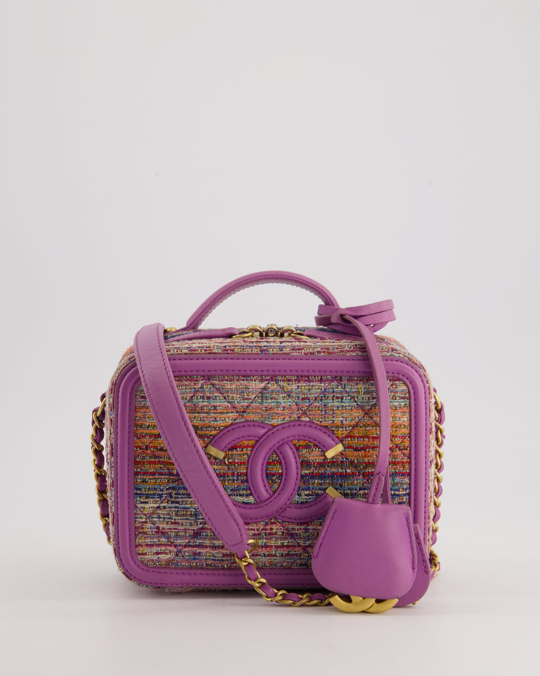 *HOT* Top Quality Chanel Purple & Multicolour Tweed Small CC Vanity Case Bag in Lambskin Leather with Brushed Gold Hardware