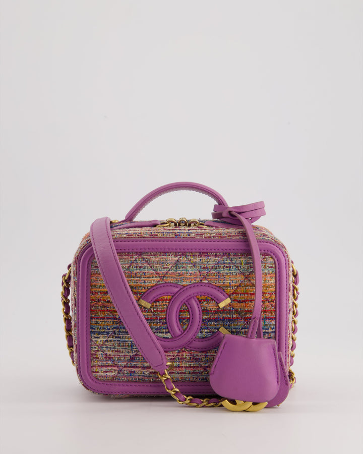 *HOT* Top Quality Chanel Purple & Multicolour Tweed Small CC Vanity Case Bag in Lambskin Leather with Brushed Gold Hardware