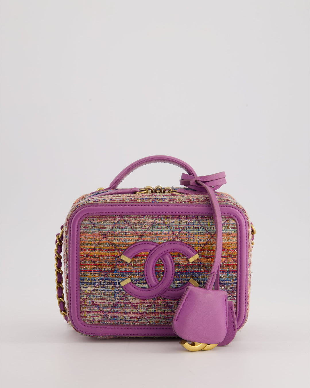 *HOT* Top Quality Chanel Purple & Multicolour Tweed Small CC Vanity Case Bag in Lambskin Leather with Brushed Gold Hardware