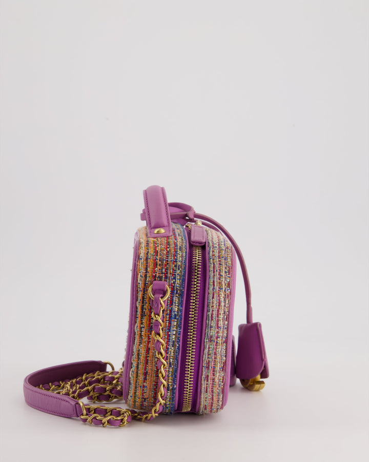 *HOT* Top Quality Chanel Purple & Multicolour Tweed Small CC Vanity Case Bag in Lambskin Leather with Brushed Gold Hardware