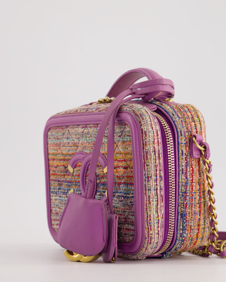 *HOT* Top Quality Chanel Purple & Multicolour Tweed Small CC Vanity Case Bag in Lambskin Leather with Brushed Gold Hardware