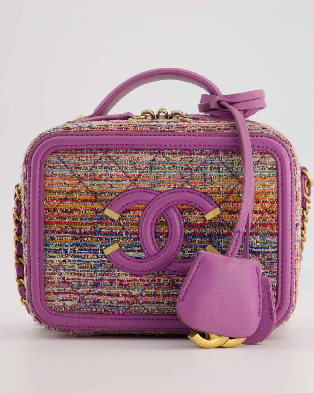 *HOT* Top Quality Chanel Purple & Multicolour Tweed Small CC Vanity Case Bag in Lambskin Leather with Brushed Gold Hardware