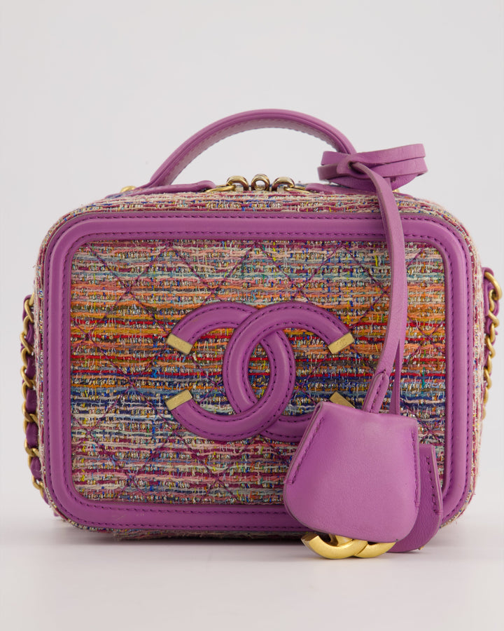*HOT* Top Quality Chanel Purple & Multicolour Tweed Small CC Vanity Case Bag in Lambskin Leather with Brushed Gold Hardware