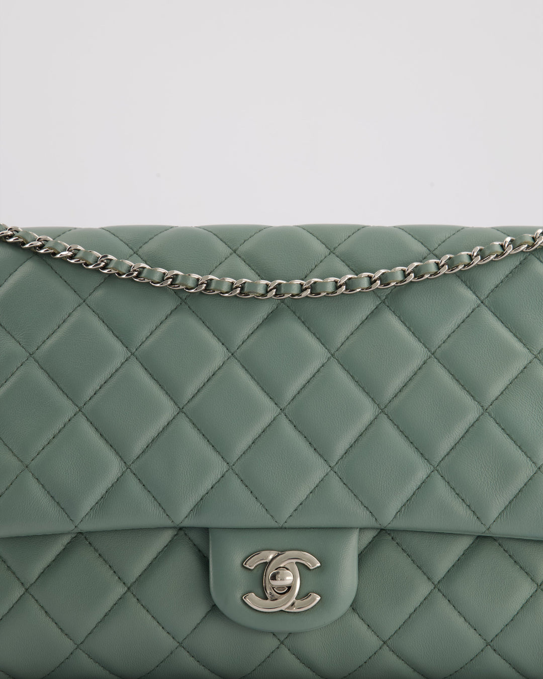 Top Quality Chanel Cloudy Grey Timeless Clutch on Chain in Lambskin Leather with Silver Hardware