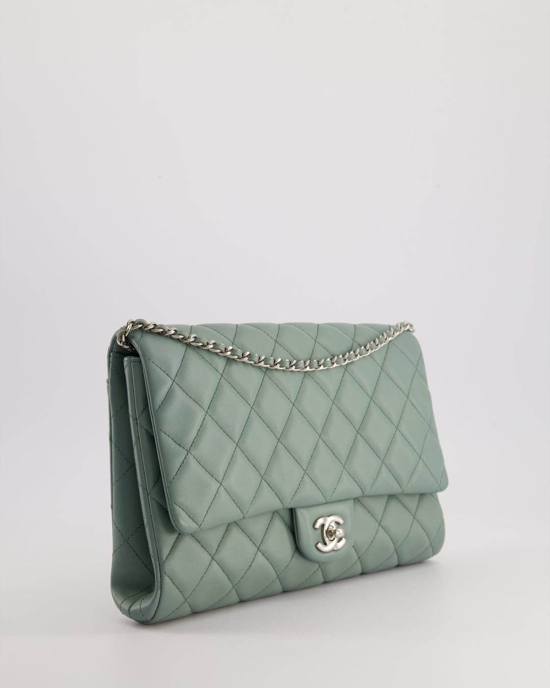Top Quality Chanel Cloudy Grey Timeless Clutch on Chain in Lambskin Leather with Silver Hardware