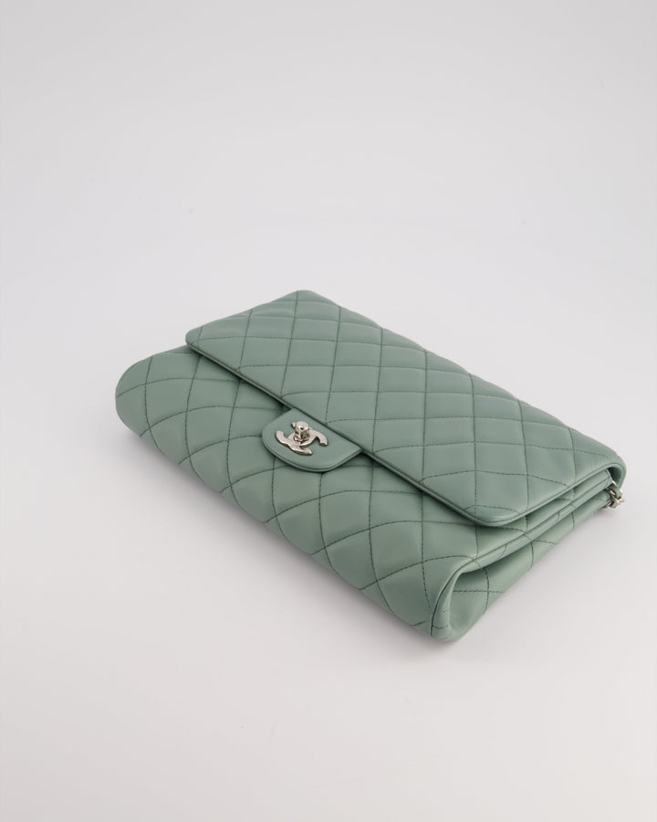 Top Quality Chanel Cloudy Grey Timeless Clutch on Chain in Lambskin Leather with Silver Hardware