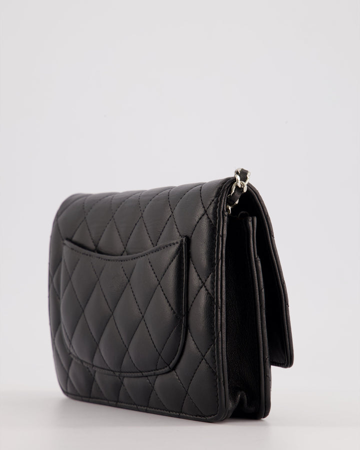 Top Quality Chanel Black Quilted Wallet on Chain Bag In Lambskin Leather with Silver Hardware