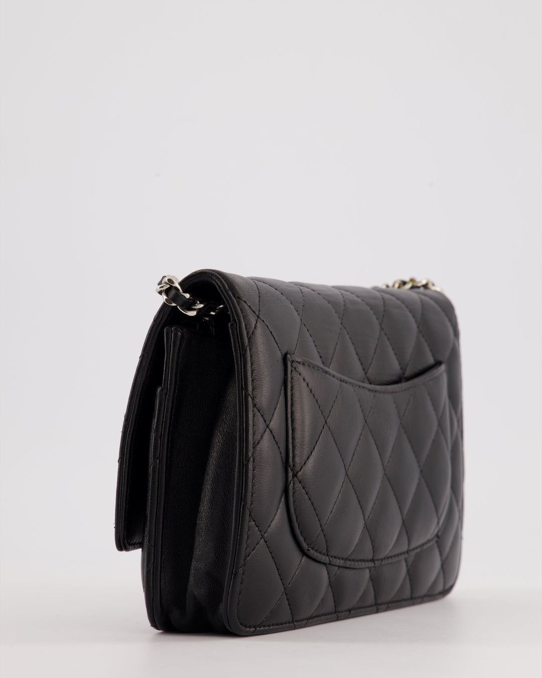 Top Quality Chanel Black Quilted Wallet on Chain Bag In Lambskin Leather with Silver Hardware