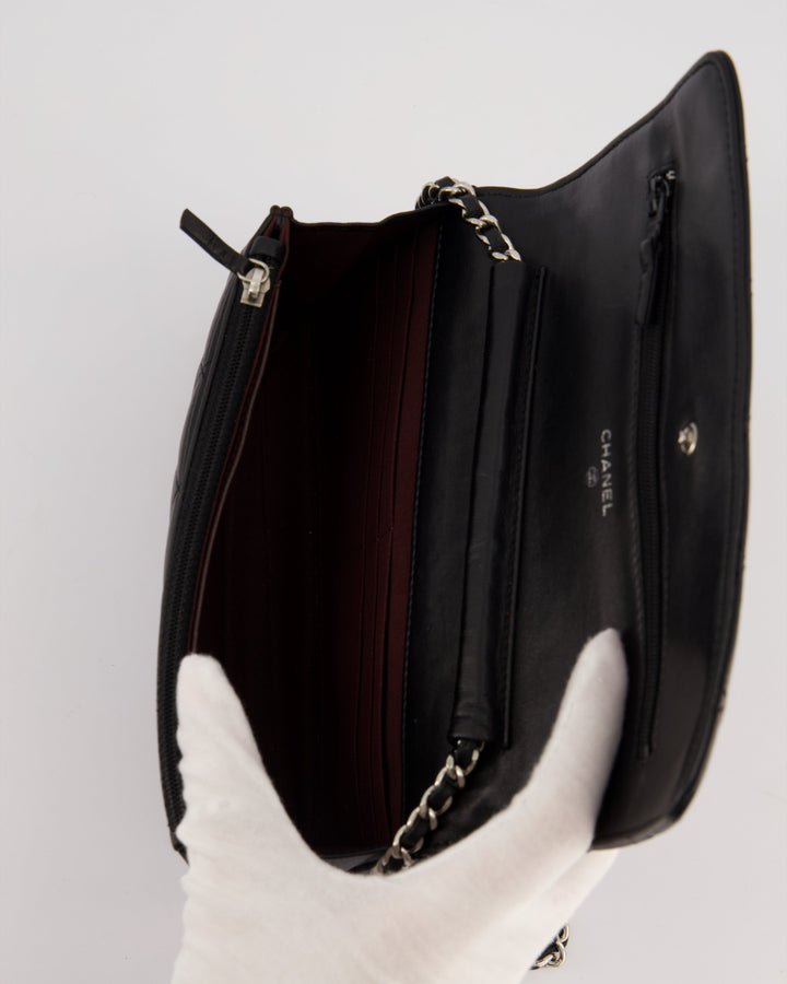 Top Quality Chanel Black Quilted Wallet on Chain Bag In Lambskin Leather with Silver Hardware