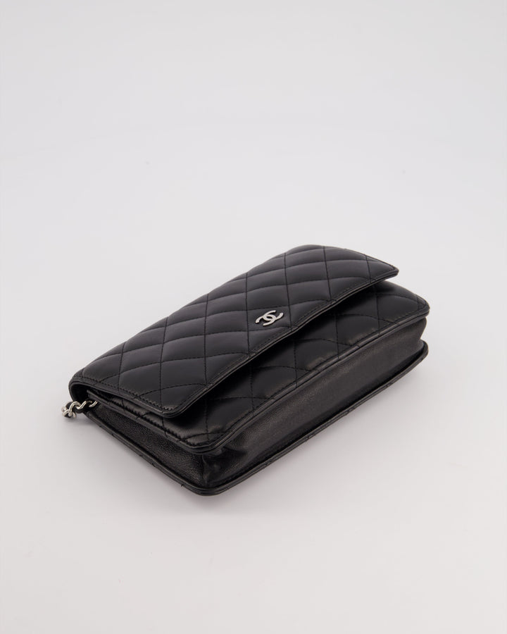 Top Quality Chanel Black Quilted Wallet on Chain Bag In Lambskin Leather with Silver Hardware