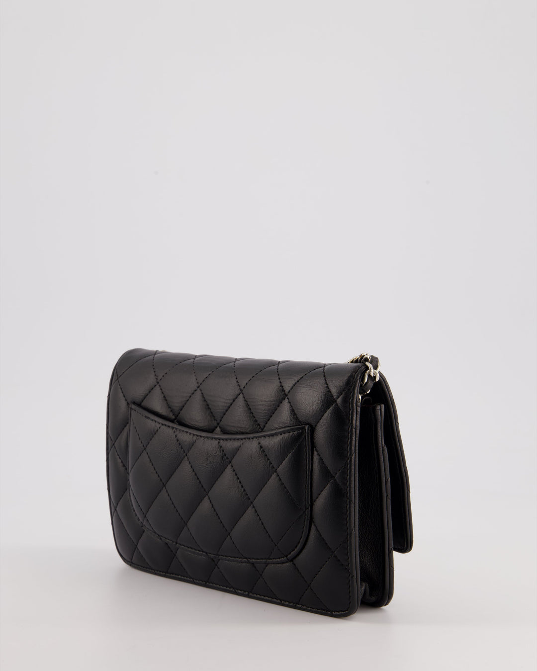 Top Quality Chanel Black Quilted Wallet on Chain Bag In Lambskin Leather with Silver Hardware
