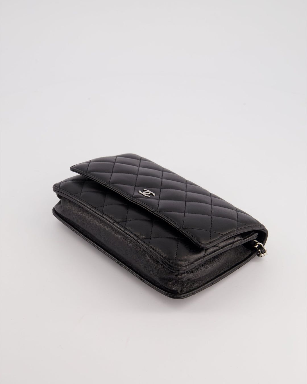Top Quality Chanel Black Quilted Wallet on Chain Bag In Lambskin Leather with Silver Hardware