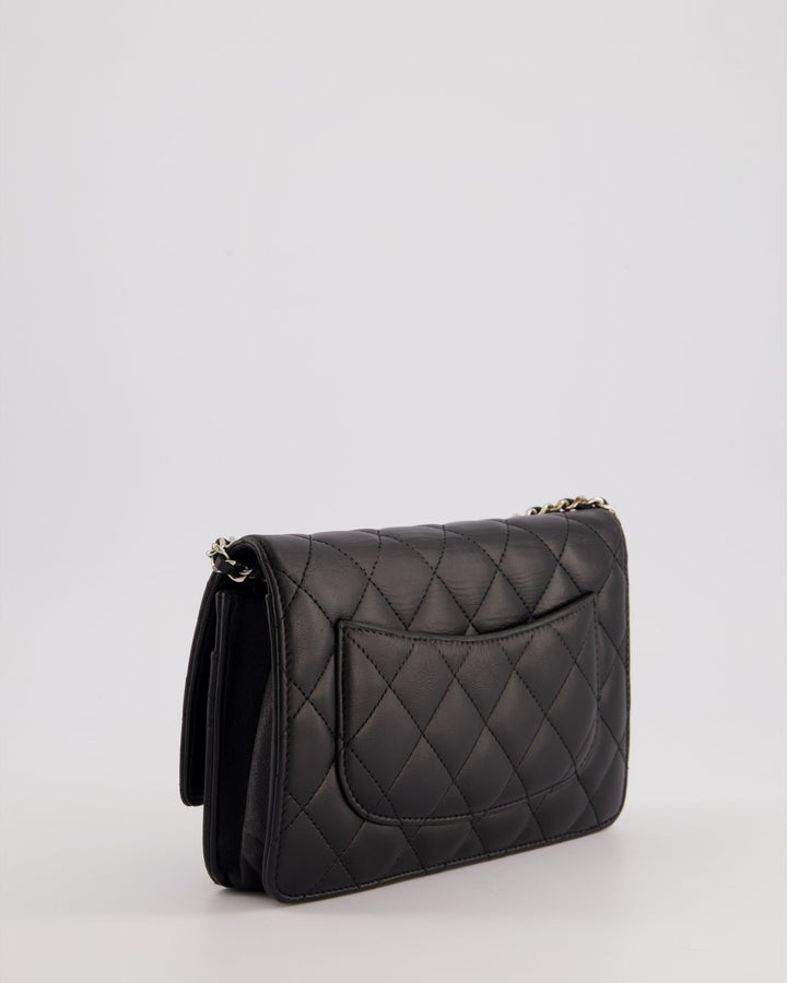 Top Quality Chanel Black Quilted Wallet on Chain Bag In Lambskin Leather with Silver Hardware