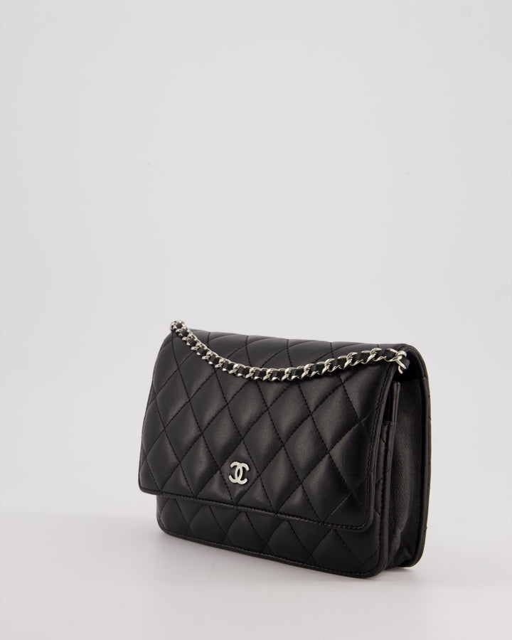 Top Quality Chanel Black Quilted Wallet on Chain Bag In Lambskin Leather with Silver Hardware