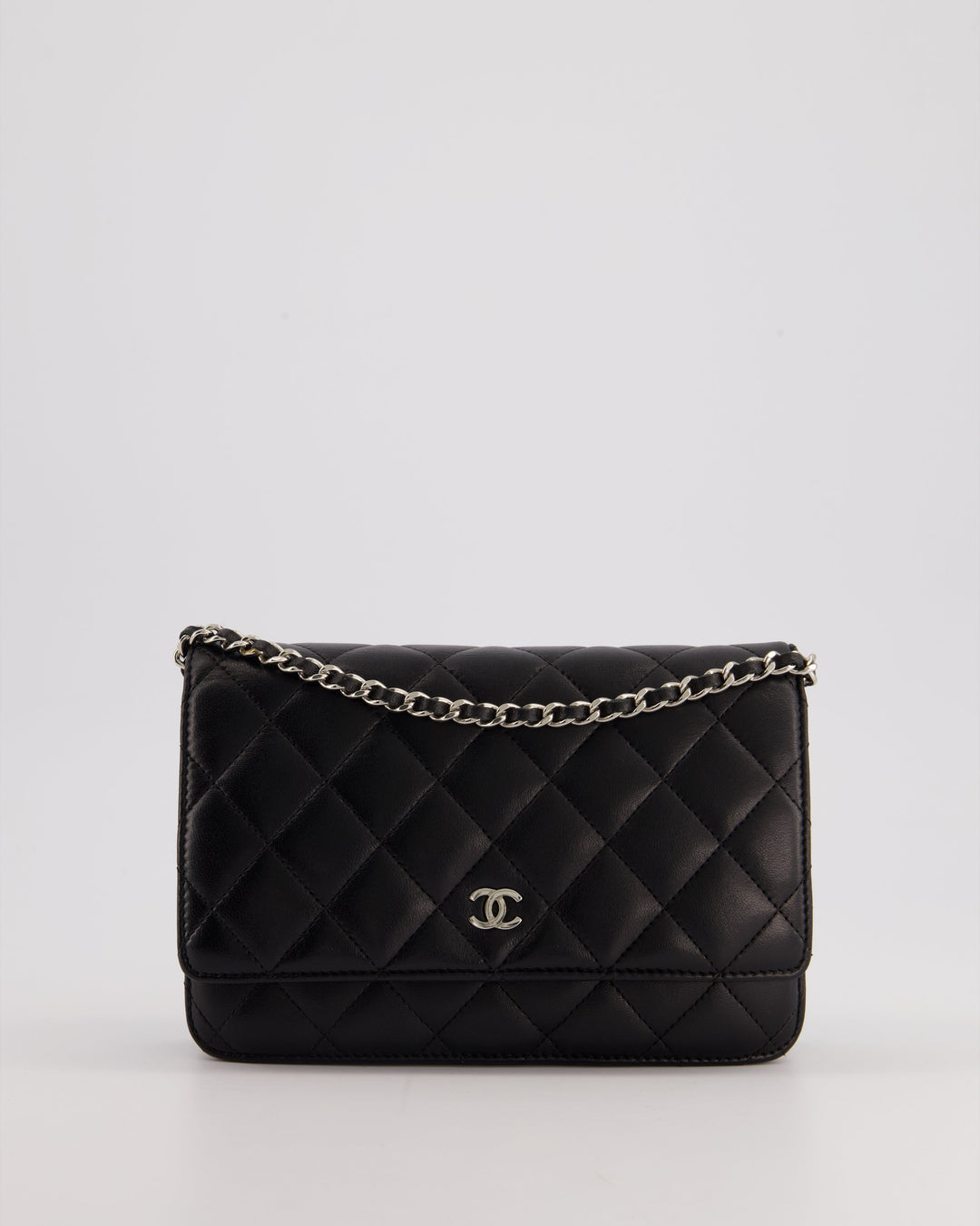 Top Quality Chanel Black Quilted Wallet on Chain Bag In Lambskin Leather with Silver Hardware