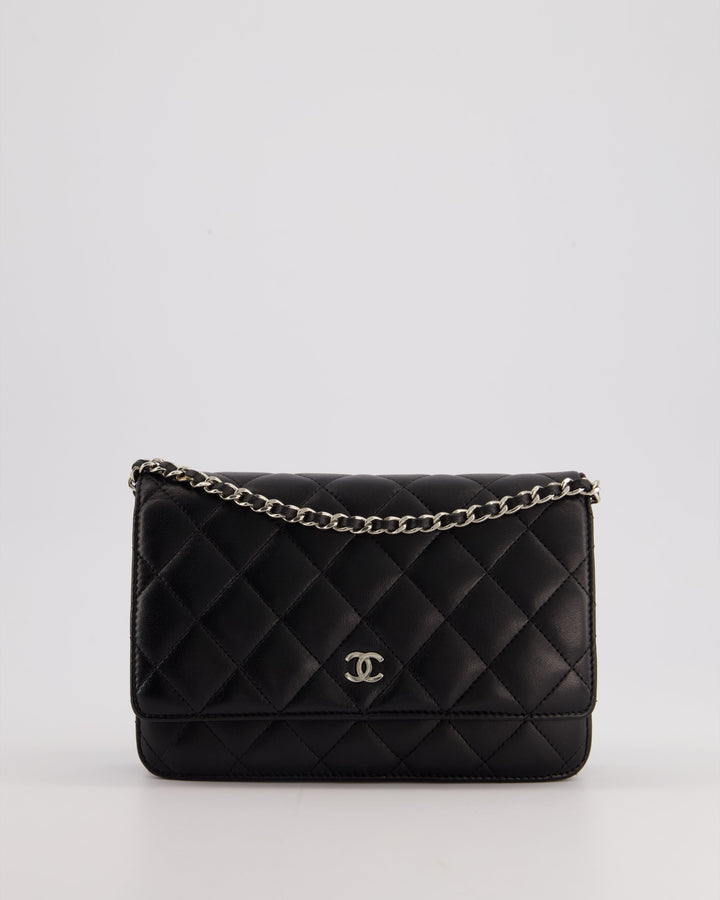 Top Quality Chanel Black Quilted Wallet on Chain Bag In Lambskin Leather with Silver Hardware