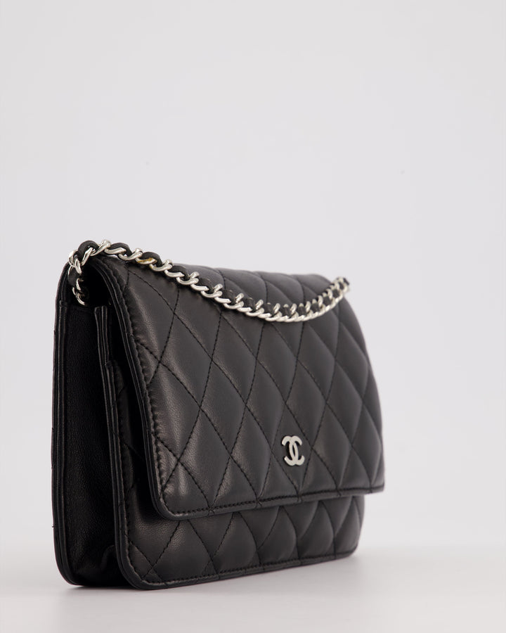 Top Quality Chanel Black Quilted Wallet on Chain Bag In Lambskin Leather with Silver Hardware