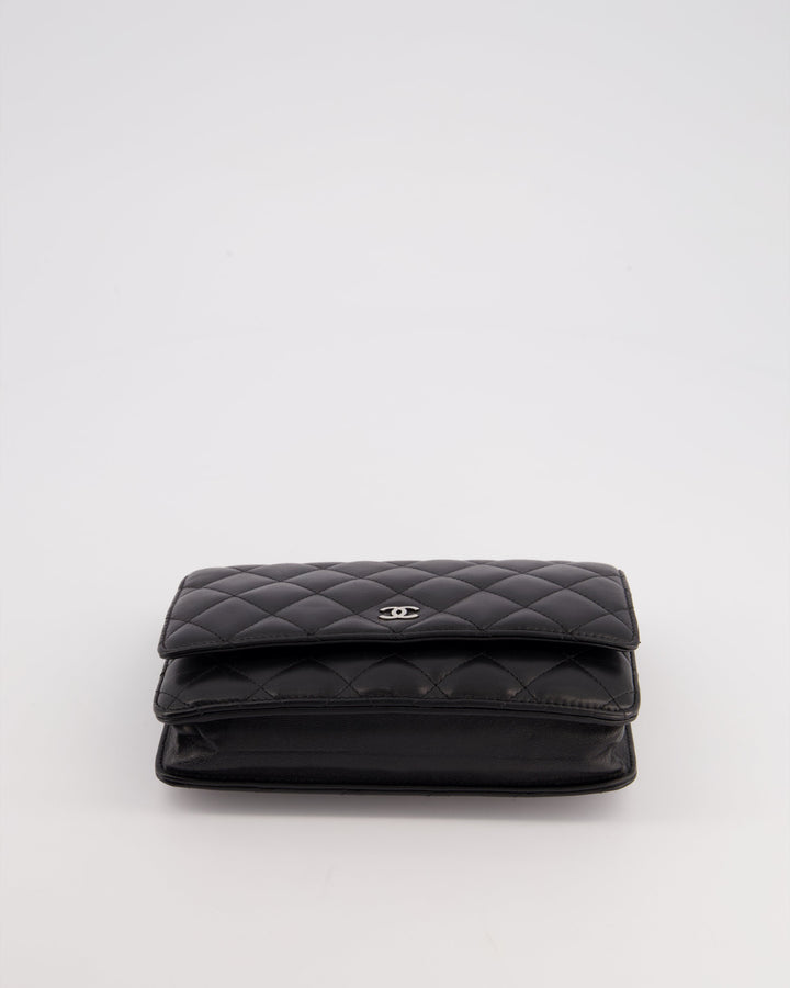 Top Quality Chanel Black Quilted Wallet on Chain Bag In Lambskin Leather with Silver Hardware