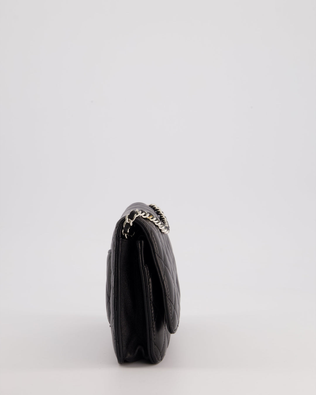 Top Quality Chanel Black Quilted Wallet on Chain Bag In Lambskin Leather with Silver Hardware