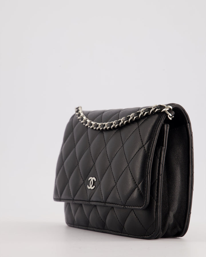 Top Quality Chanel Black Quilted Wallet on Chain Bag In Lambskin Leather with Silver Hardware