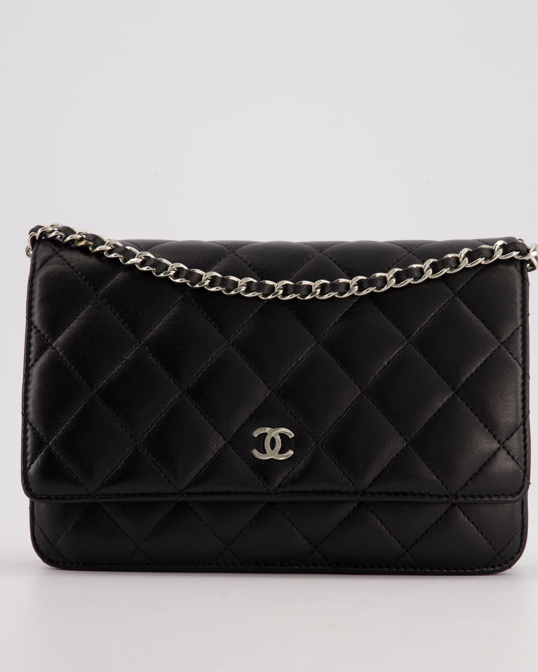 Top Quality Chanel Black Quilted Wallet on Chain Bag In Lambskin Leather with Silver Hardware