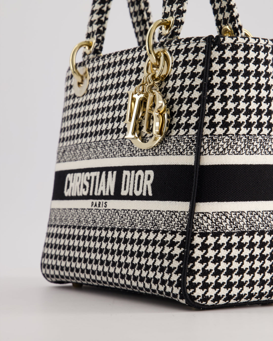 *RARE* Christian Top quality Dior Black & White Houndstooth Medium Lady Top quality Dior Bag in Canvas with Champagne Gold Hardware