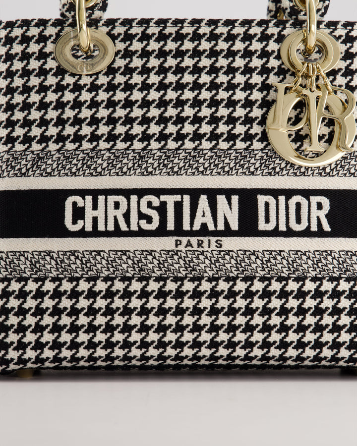 *RARE* Christian Top quality Dior Black & White Houndstooth Medium Lady Top quality Dior Bag in Canvas with Champagne Gold Hardware