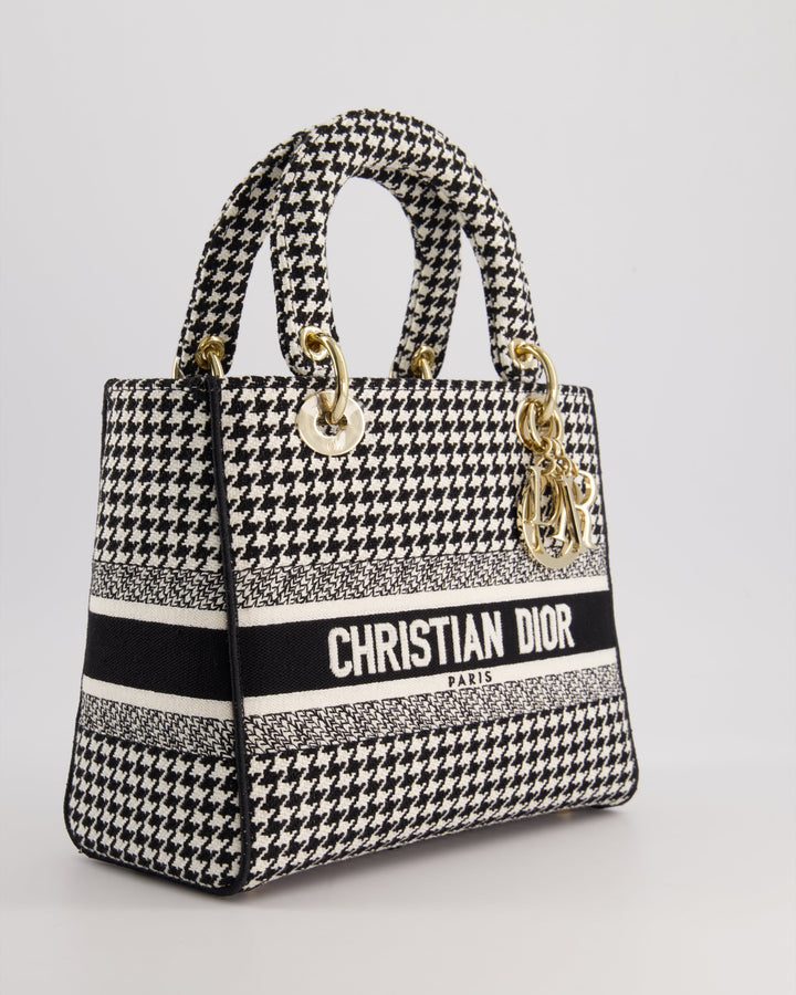 *RARE* Christian Top quality Dior Black & White Houndstooth Medium Lady Top quality Dior Bag in Canvas with Champagne Gold Hardware