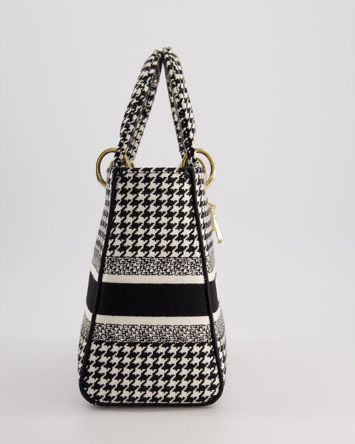 *RARE* Christian Top quality Dior Black & White Houndstooth Medium Lady Top quality Dior Bag in Canvas with Champagne Gold Hardware