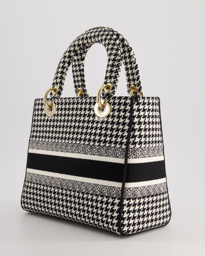 *RARE* Christian Top quality Dior Black & White Houndstooth Medium Lady Top quality Dior Bag in Canvas with Champagne Gold Hardware