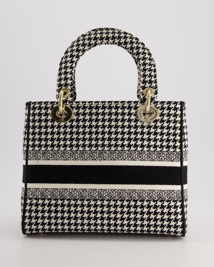 *RARE* Christian Top quality Dior Black & White Houndstooth Medium Lady Top quality Dior Bag in Canvas with Champagne Gold Hardware