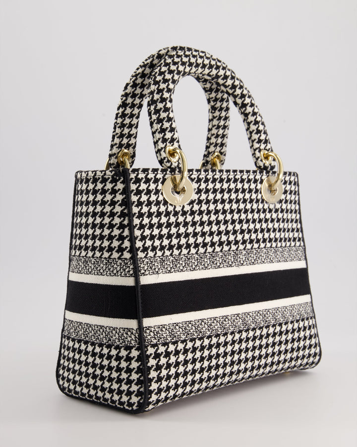 *RARE* Christian Top quality Dior Black & White Houndstooth Medium Lady Top quality Dior Bag in Canvas with Champagne Gold Hardware
