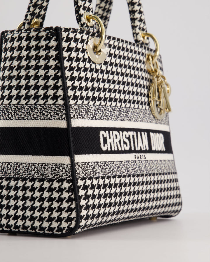 *RARE* Christian Top quality Dior Black & White Houndstooth Medium Lady Top quality Dior Bag in Canvas with Champagne Gold Hardware