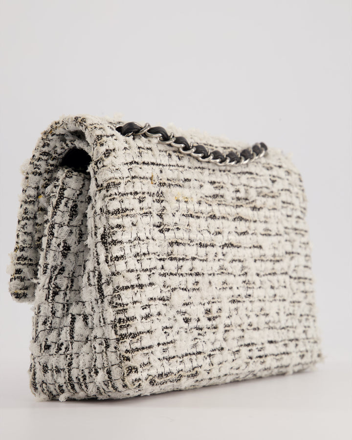 Top Quality Chanel White and Black Tweed Medium Reissue Double Flap Bag with Embellished Detail and Gun-Metal Hardware RRP ¬£8,180