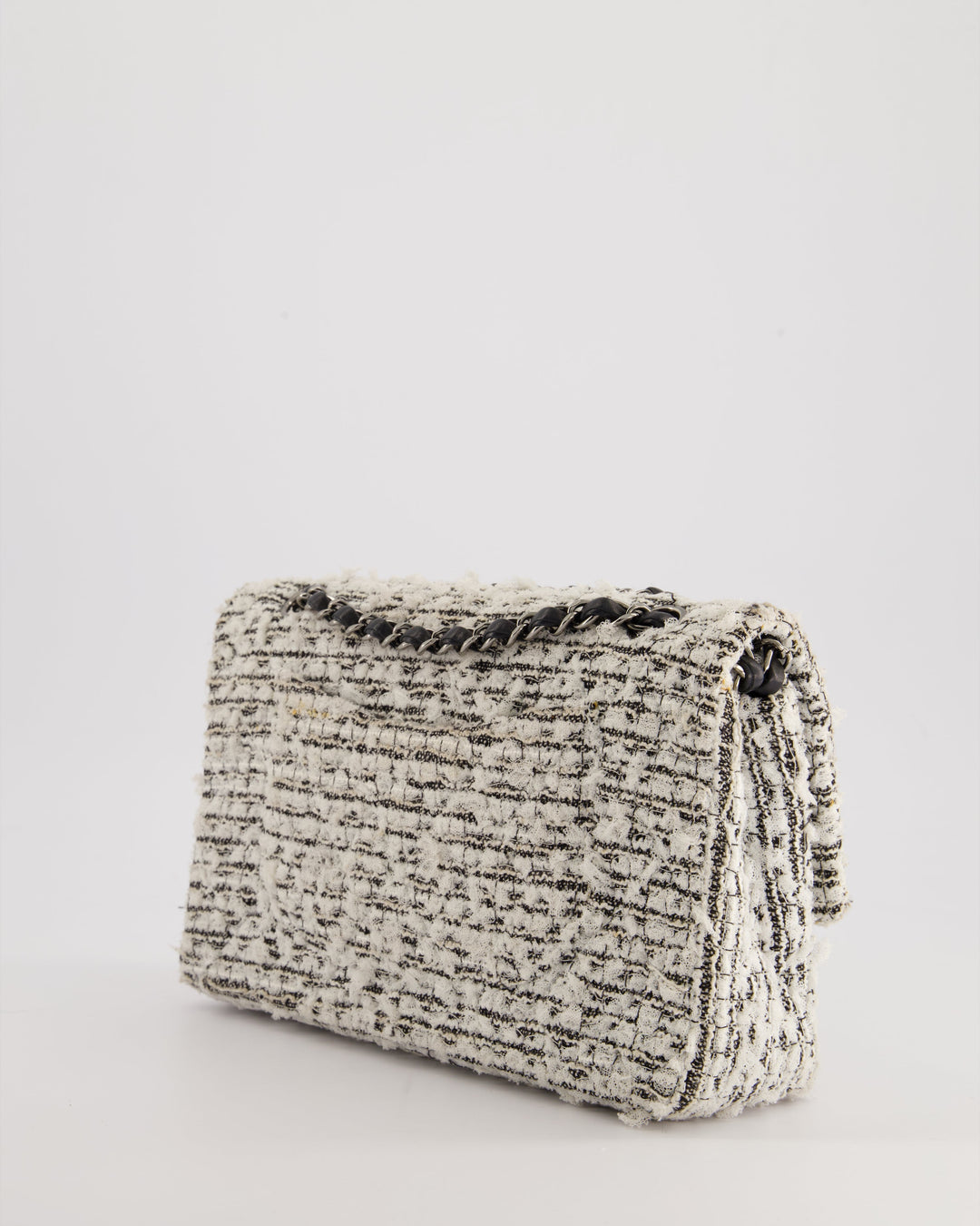 Top Quality Chanel White and Black Tweed Medium Reissue Double Flap Bag with Embellished Detail and Gun-Metal Hardware RRP ¬£8,180