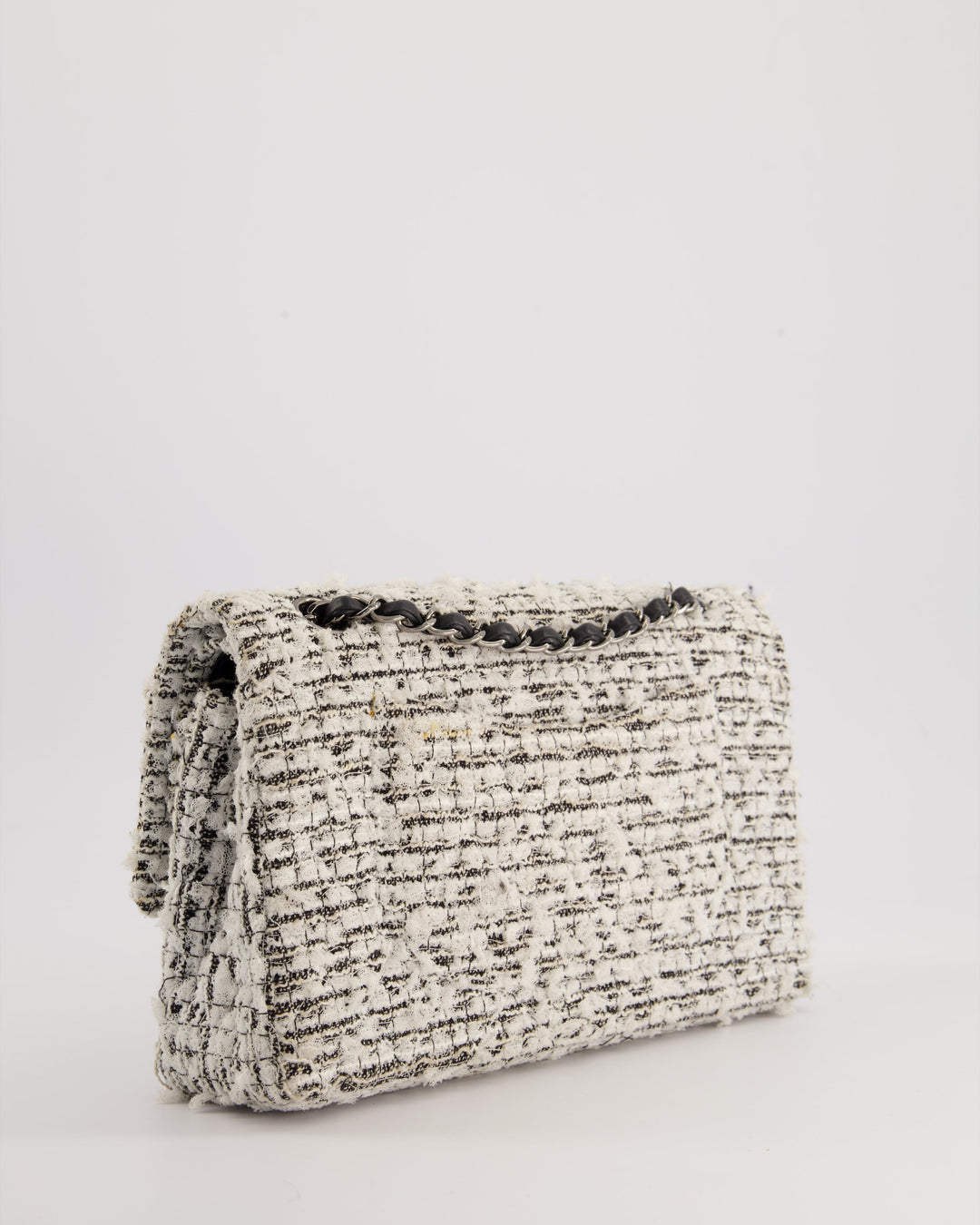 Top Quality Chanel White and Black Tweed Medium Reissue Double Flap Bag with Embellished Detail and Gun-Metal Hardware RRP ¬£8,180