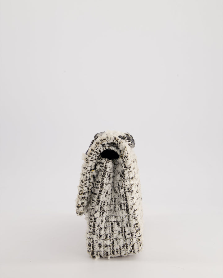 Top Quality Chanel White and Black Tweed Medium Reissue Double Flap Bag with Embellished Detail and Gun-Metal Hardware RRP ¬£8,180