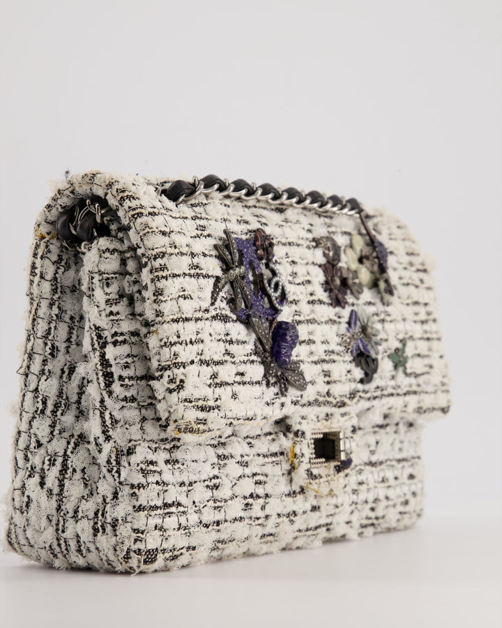 Top Quality Chanel White and Black Tweed Medium Reissue Double Flap Bag with Embellished Detail and Gun-Metal Hardware RRP ¬£8,180
